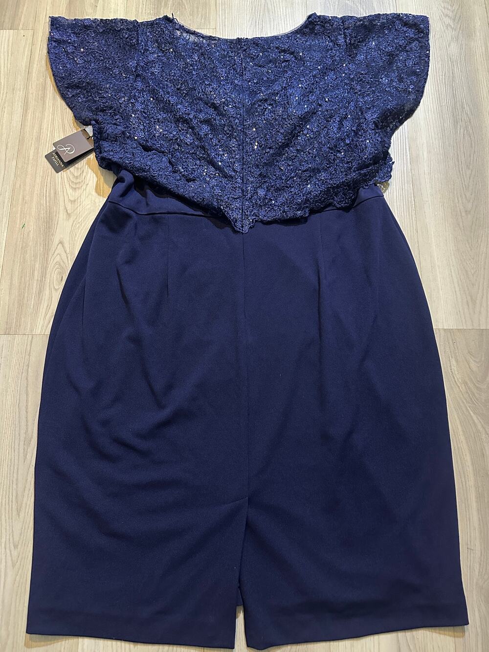 Adrianna Papell Plus Size 18W Sequin Guipure Crepe Popover Dress Navy Blue NWT